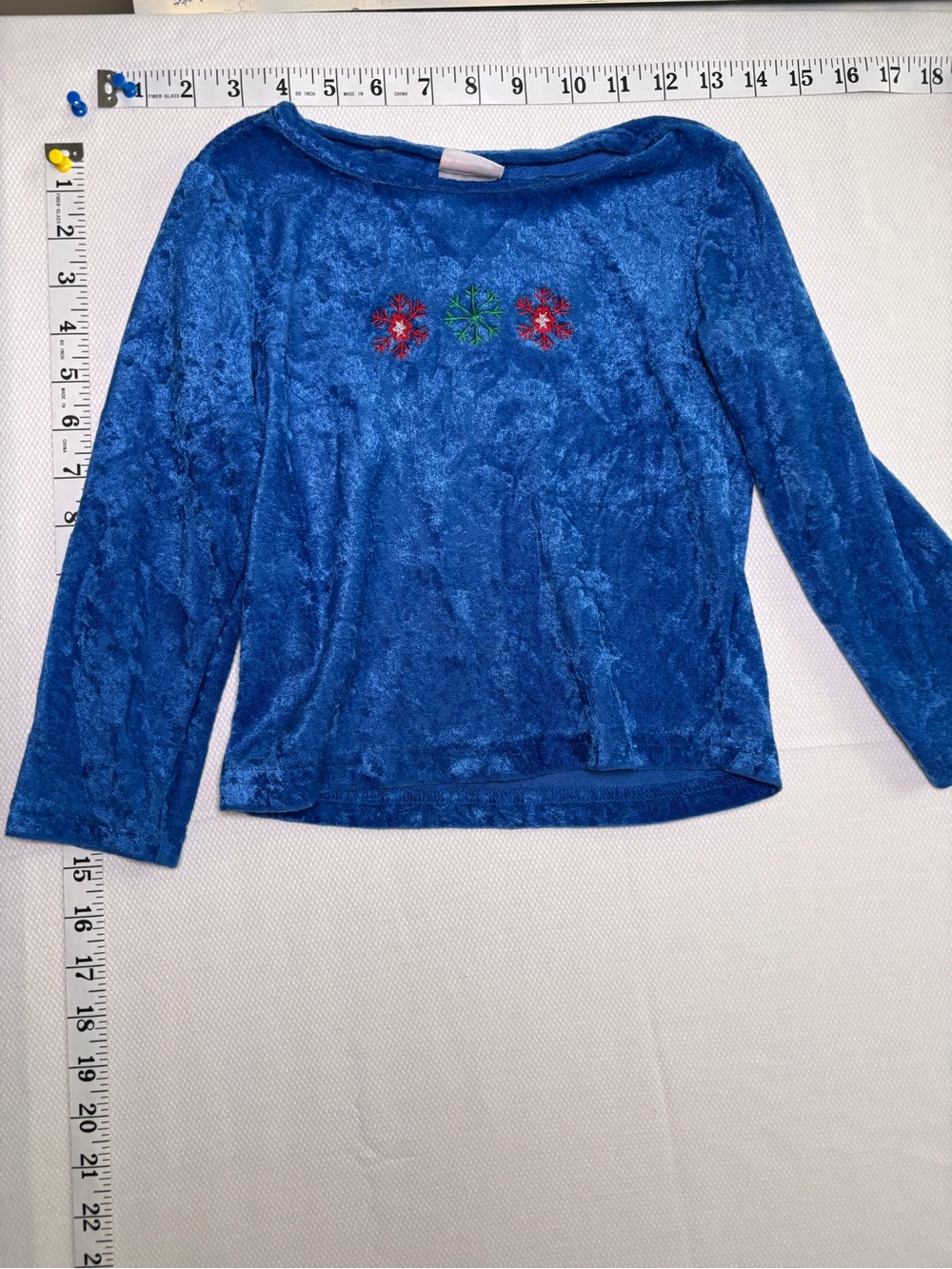 Y2K Simply Basic Girls Size 4/5 Blue Velour Snowflake Long Sleeve Top